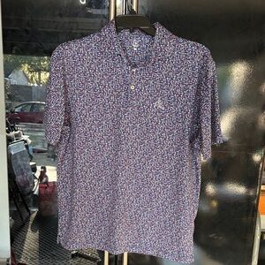 Rhoback Men's Polo in Blue, White & Red Micro Print